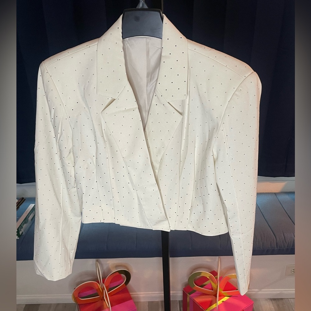 One of a kind Cropped Elegant / Designer Sample Beaded Cream Women's Jacket